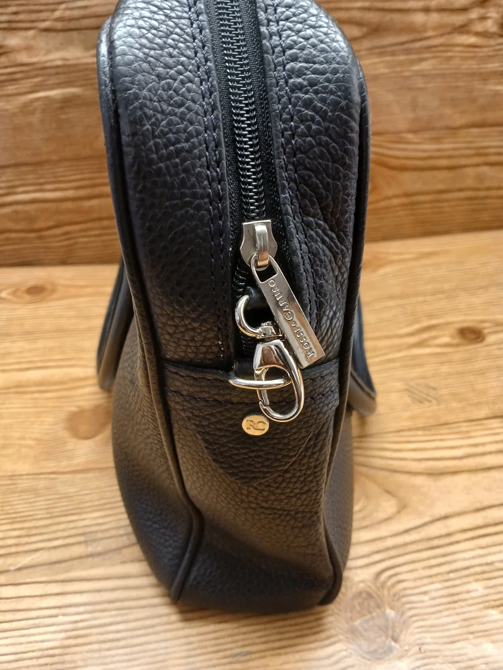 Classic Black Leather Unisex Briefcase with Gold Accent Hardware